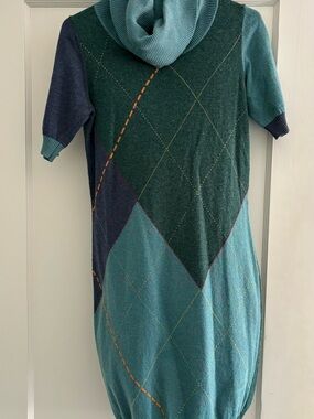 United Colors Of Benetton Teal and Dark Green Argyle Mini Dress